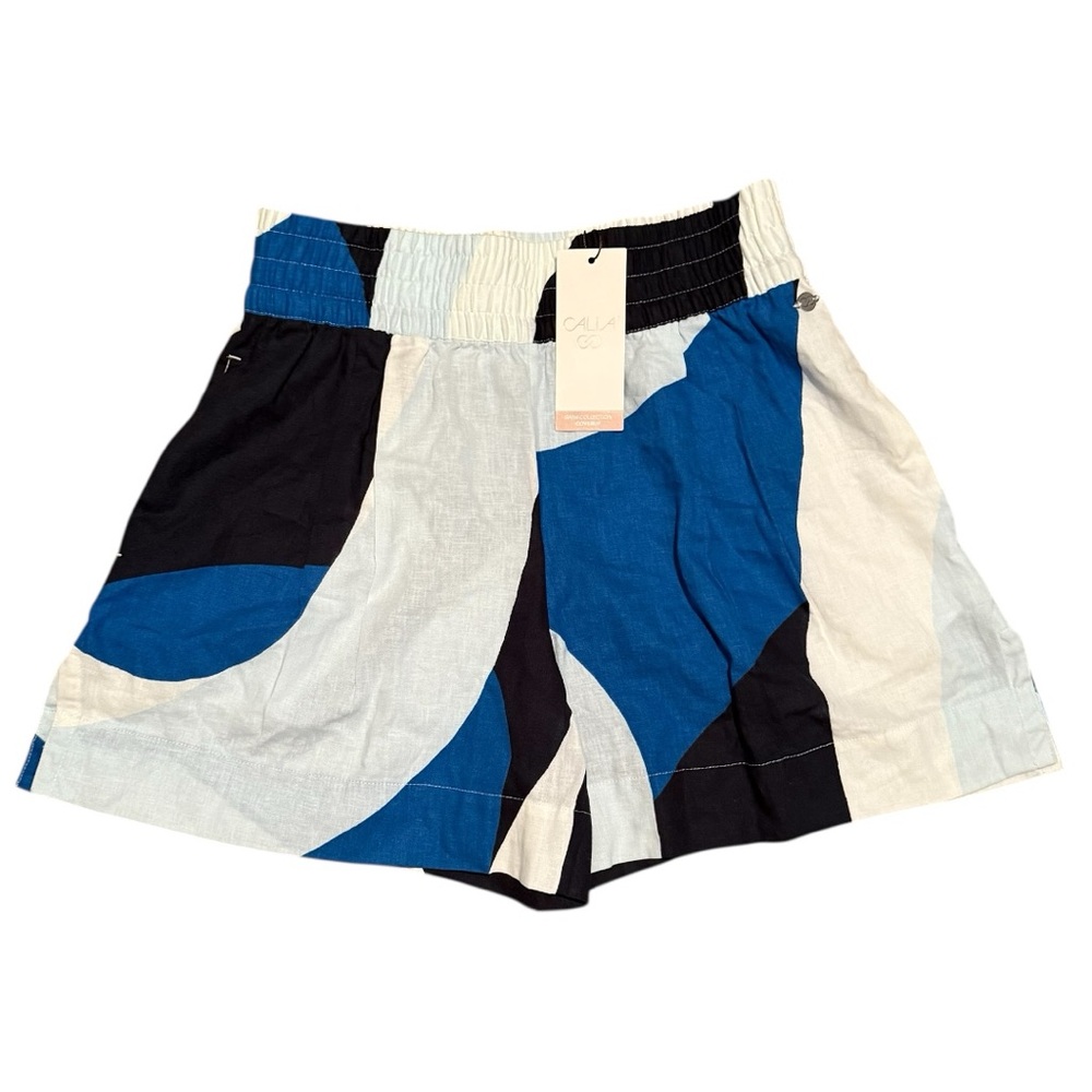 CALIA Inverted Pleat Pull On Short Wavy Blocks Blue Swim Coverup Size XS NWT - Picture 2 of 10